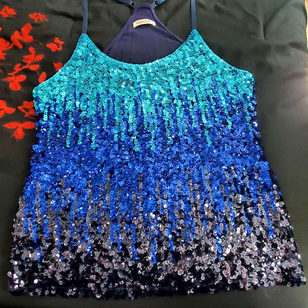 MANER Women's Sequin Glitter Party Strappy Tank Top Sparkle Cami - Picture 3 of 5